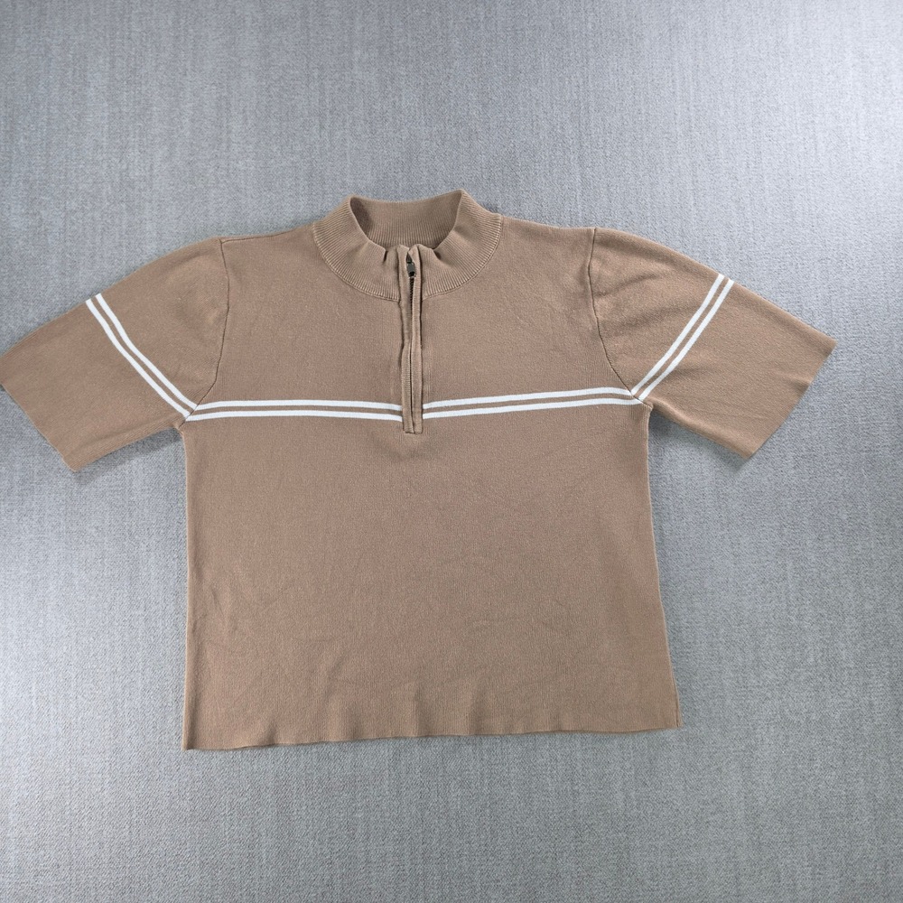 Dazy-Less Quarter Zip Top Girls XL Tan White Stripe Short‎ Sleeve Knit Sweater